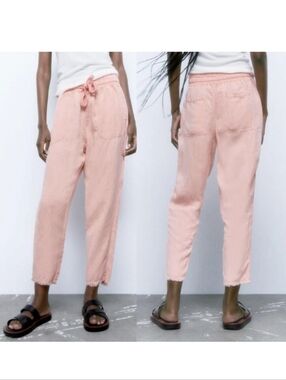 Zara The Raw Hem Trousers Linen Blend